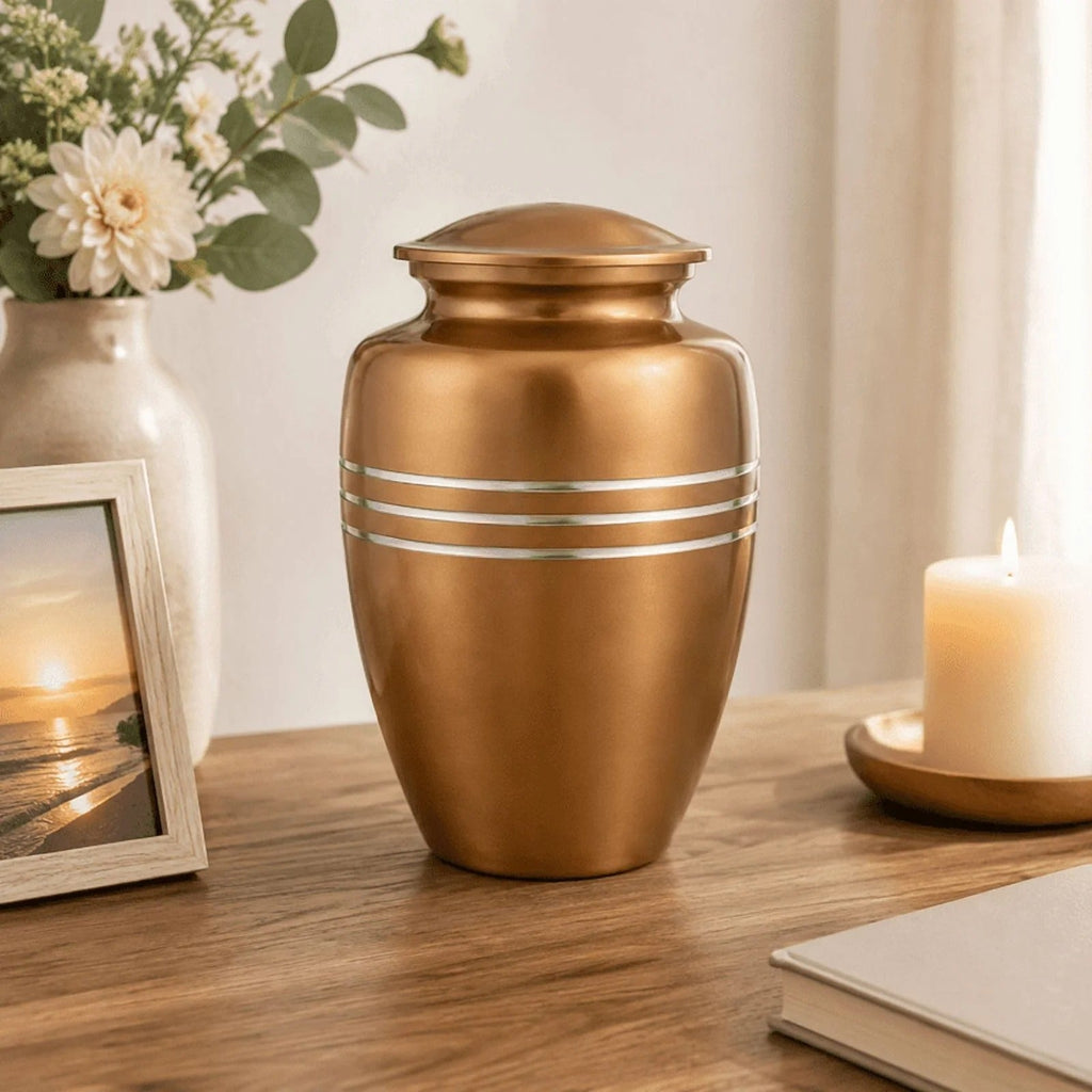Memorials Cremation Urns for Human Ashes Cremation Urn Funeral Urns for Adult Female & Male Decorative Burial Urn Holds Large up to 220 lbs (Gold Silver) - ALPHA Living HOME