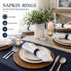 Woven Napkin Rings Set of 12 - Farmhouse Table Décor Napkin Holders for Weddings, Holiday Parties, Dining Table & Everyday Place Settings (Dark Blue)