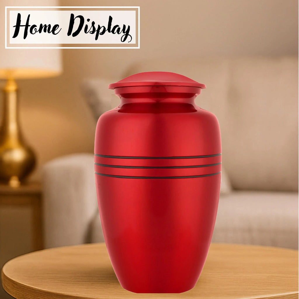 ALPHA Living HOME Urn for Human Ashes - Keepsake Metal Memorial for Adults 200+ Cu Inches Memorial Urn with Threaded Lid & Felt Base Elegant Funeral Urns for Men & Women (Red Black)