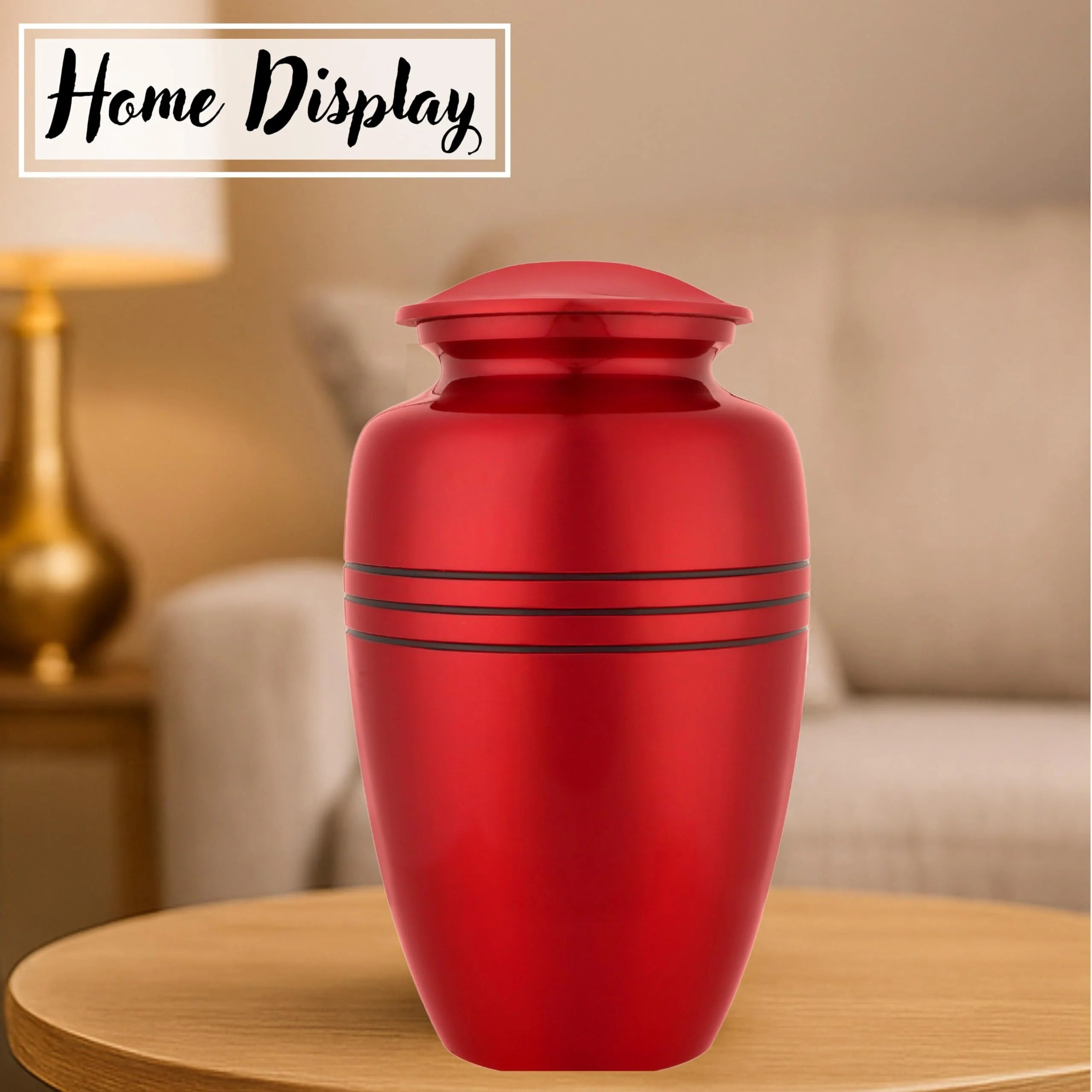ALPHA Living HOME Urn for Human Ashes - Keepsake Metal Memorial for Adults 200+ Cu Inches Memorial Urn with Threaded Lid & Felt Base Elegant Funeral Urns for Men & Women (Red Black)