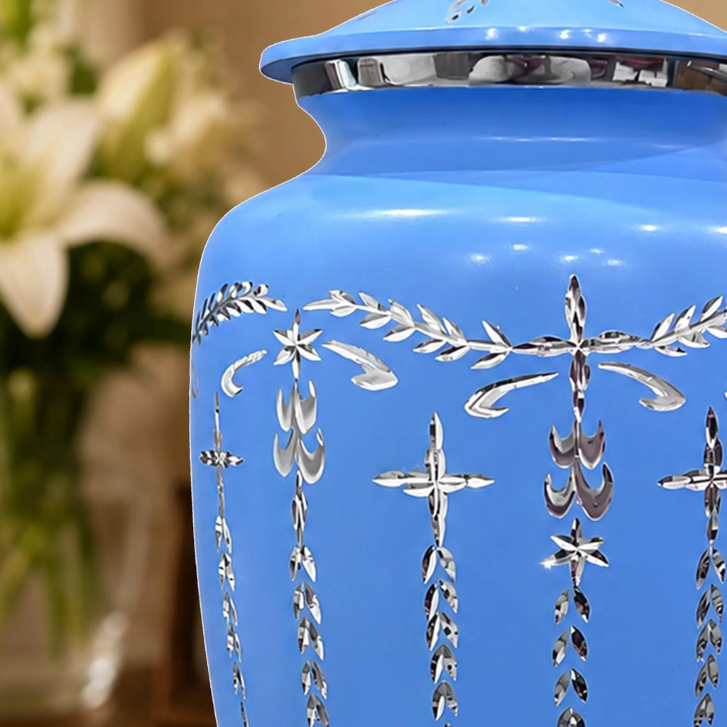 Urns Human Ashes Adult Male/Female,Creamation Urn for Human Ashes Adult Man/Women,200+ Cubic inch Capacity,Decorative Burial Urn, Funeral Cremation Urns_ 11x6.5 - Sky Blue