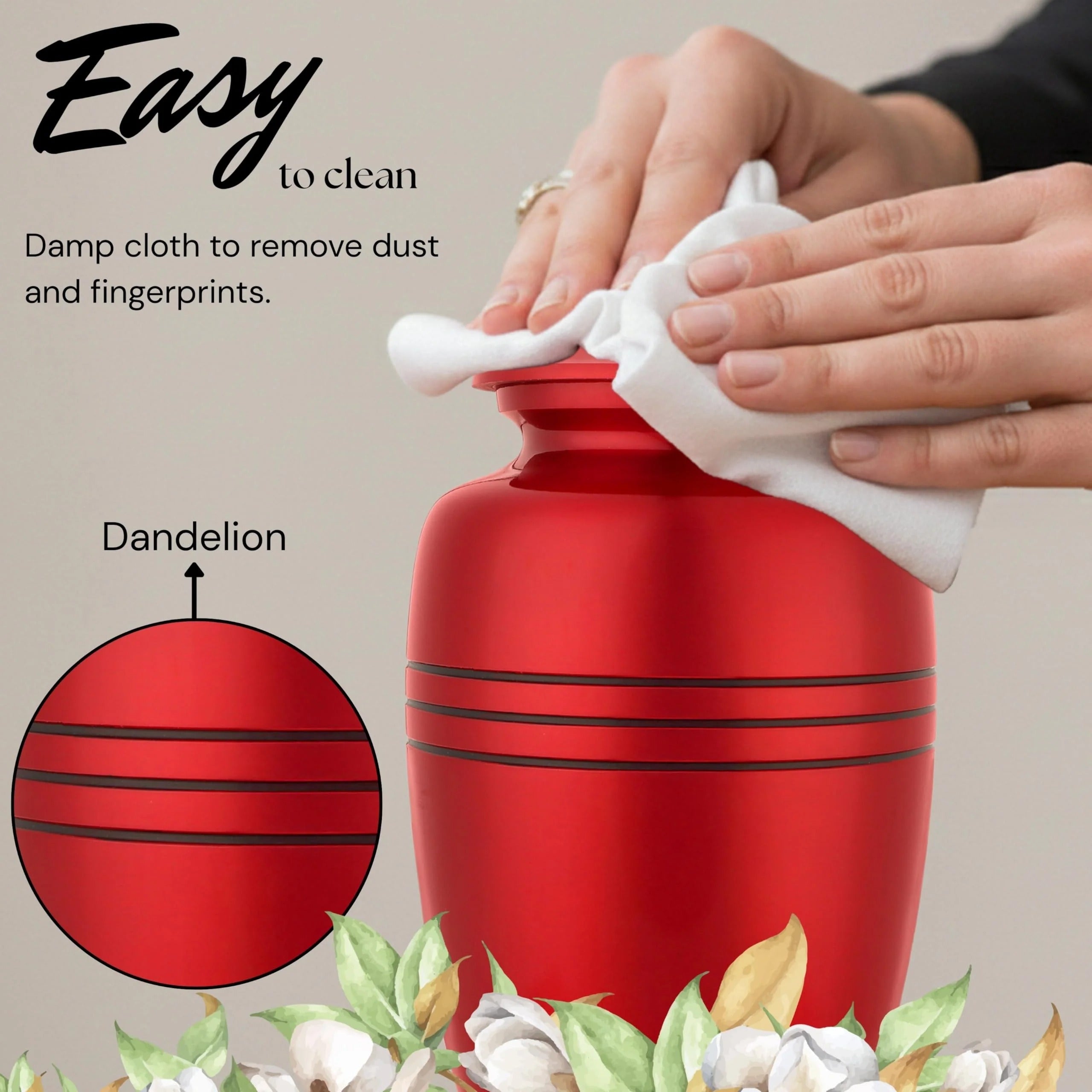 ALPHA Living HOME Urn for Human Ashes - Keepsake Metal Memorial for Adults 200+ Cu Inches Memorial Urn with Threaded Lid & Felt Base Elegant Funeral Urns for Men & Women (Red Black)