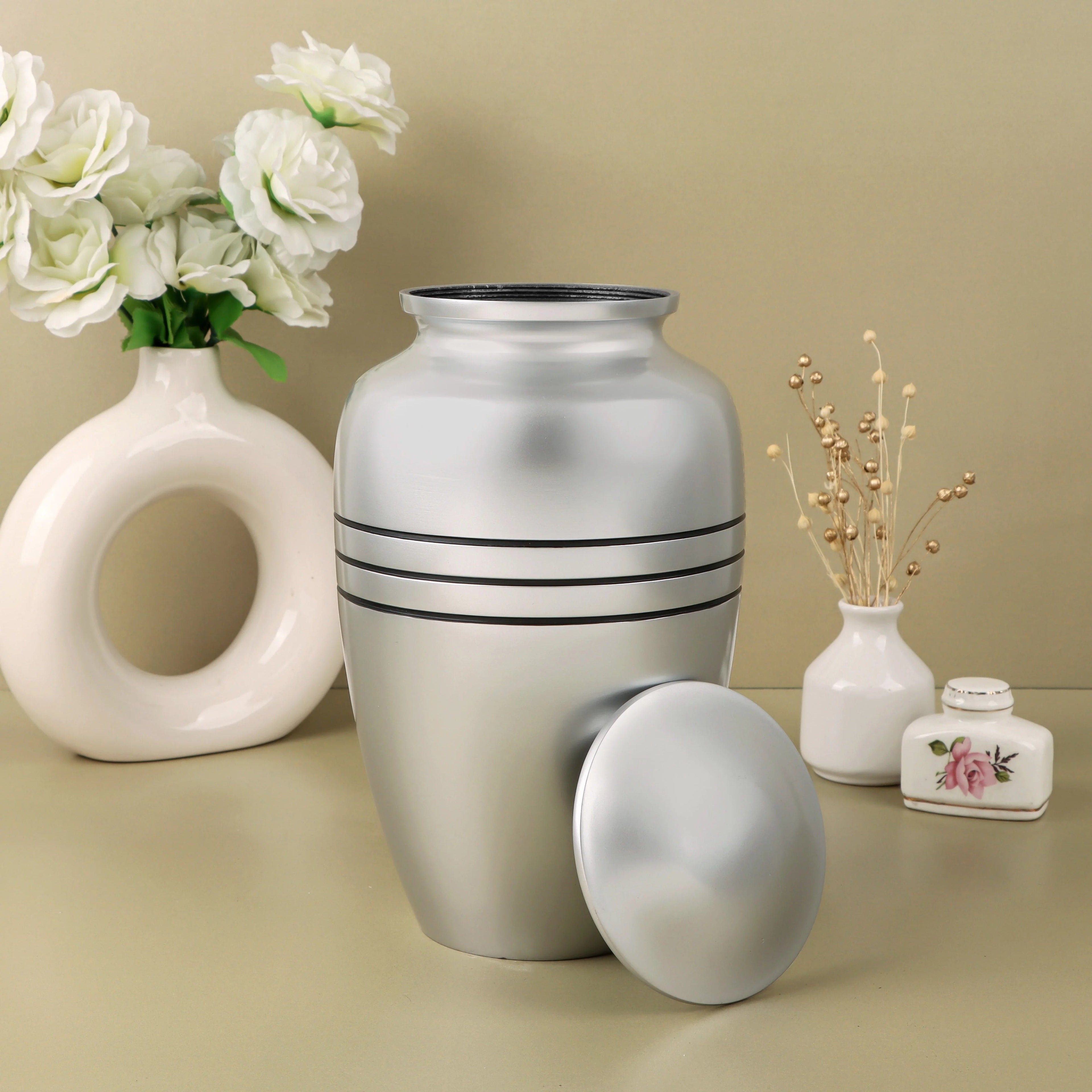 Adult Aluminum Cremation Urn for Human Ashes, Dignified Memorial Urn, Durable Metal Funeral Urn with Secure Lid, Funeral Urn for Loved Ones (Black Silver) - ALPHA Living HOME