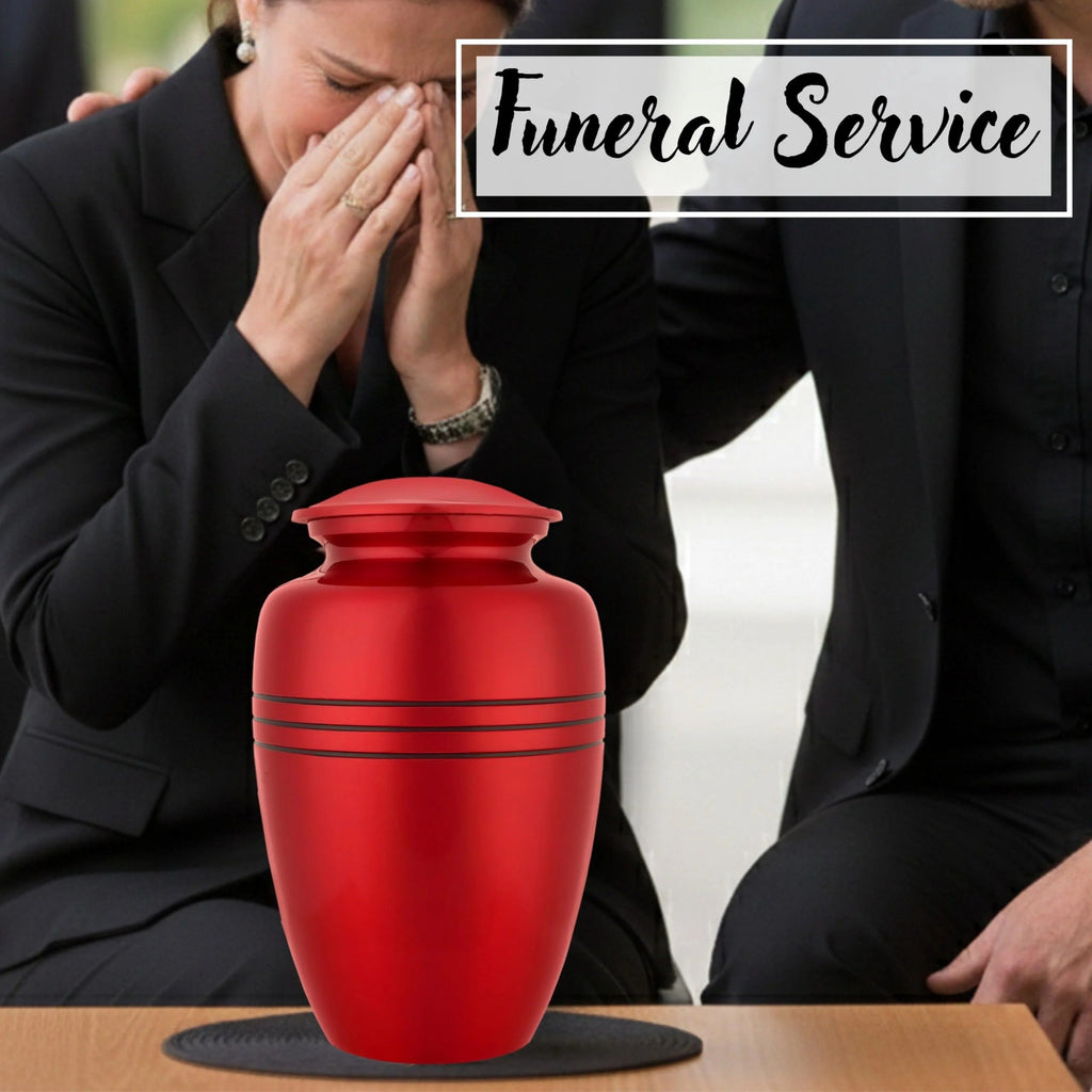 ALPHA Living HOME Urn for Human Ashes - Keepsake Metal Memorial for Adults 200+ Cu Inches Memorial Urn with Threaded Lid & Felt Base Elegant Funeral Urns for Men & Women (Red Black)