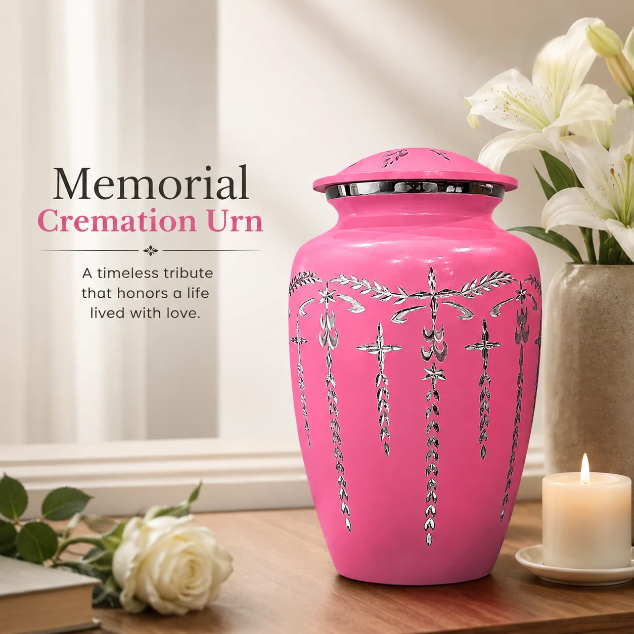 Adult Aluminum Cremation Urn for Human Ashes, Dignified Memorial Urn, Durable Metal Funeral Urn with Secure Lid, Funeral Urn for Loved Ones (Pink) - ALPHA Living HOME