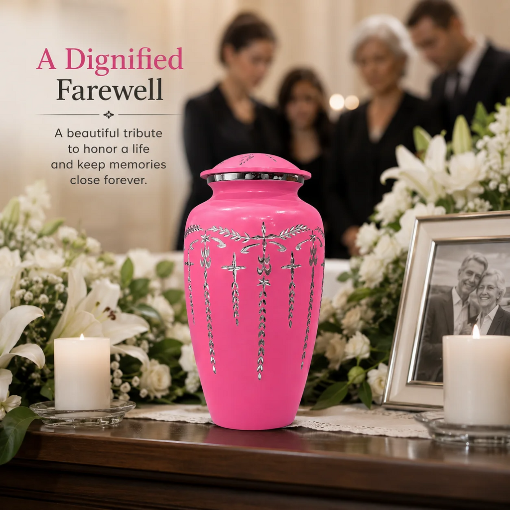 Adult Aluminum Cremation Urn for Human Ashes, Dignified Memorial Urn, Durable Metal Funeral Urn with Secure Lid, Funeral Urn for Loved Ones (Pink) - ALPHA Living HOME