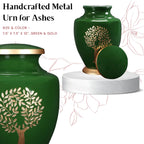 Cremation Urns for Human Ashes Adult – Handcrafted Metal Funeral Urn with Tree Engraving & Velvet Carry Bag, Secure Screw Lid Memorial Burial Urn