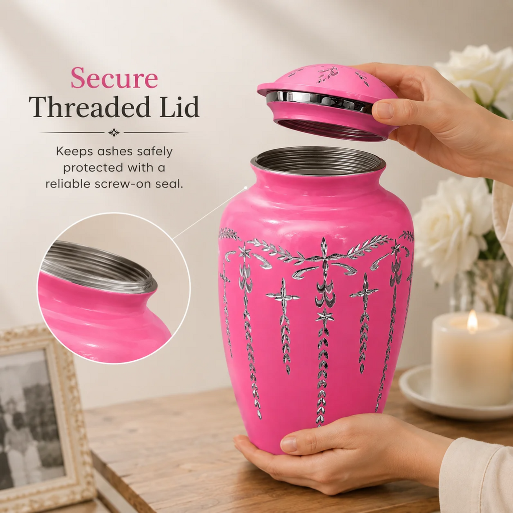 Adult Aluminum Cremation Urn for Human Ashes, Dignified Memorial Urn, Durable Metal Funeral Urn with Secure Lid, Funeral Urn for Loved Ones (Pink) - ALPHA Living HOME