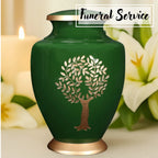 Cremation Urns for Human Ashes Adult – Handcrafted Metal Funeral Urn with Tree Engraving & Velvet Carry Bag, Secure Screw Lid Memorial Burial Urn