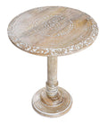 ALPHA Living Home Solid Wood End Table, Whitewash Star Small Round Side Table, 18 x 22 Inch Wooden Accent Nightstand for Living Room, Bedroom, Sofa Side & Bedside