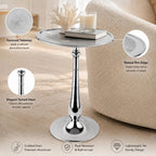 ALPHA Living Home Solid Wood End Table, Whitewash Carved Rim Small Round Side Table, 18 x 22 Inch Wooden Accent Nightstand for Living Room, Bedroom, Sofa Side & Bedside