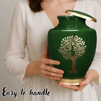 Cremation Urns for Human Ashes Adult – Handcrafted Metal Funeral Urn with Tree Engraving & Velvet Carry Bag, Secure Screw Lid Memorial Burial Urn