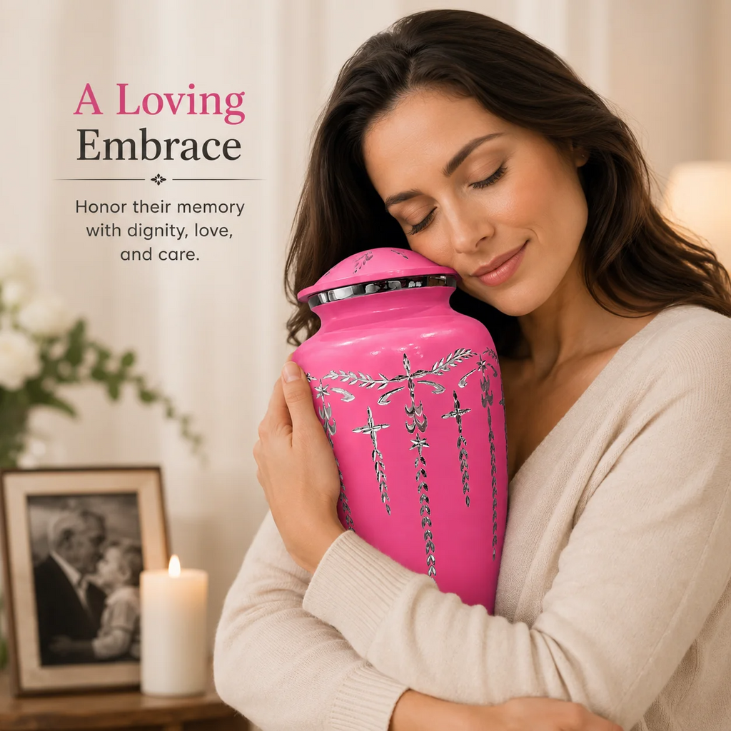 Adult Aluminum Cremation Urn for Human Ashes, Dignified Memorial Urn, Durable Metal Funeral Urn with Secure Lid, Funeral Urn for Loved Ones (Pink) - ALPHA Living HOME