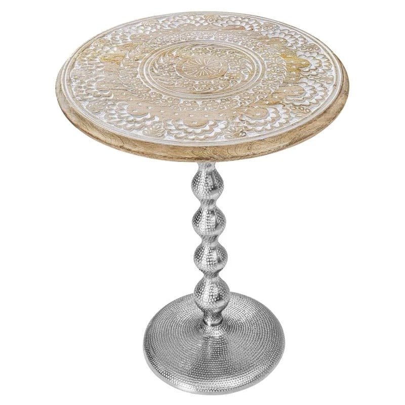 Modern End Table with Wood Top & Aluminum Base for Living Room, Bedroom & Sofa Side | Contemporary Side Table Accent Furniture for Small Spaces | Stylish Metal End Table - White Wash