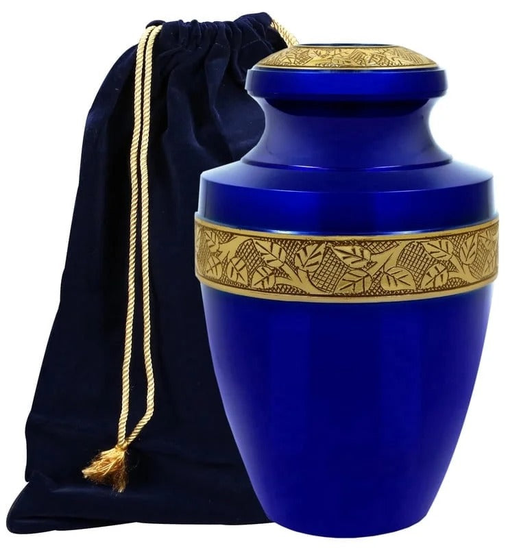ALPHA Living HOME Urns for Human Ashes Adult Female and Male 200+ Cubic Inches, Decorative Burial Urn, Funeral Cremation Urns for Women and Men, Handcrafted Urn for Ashes Adult, 11" Blue Gold