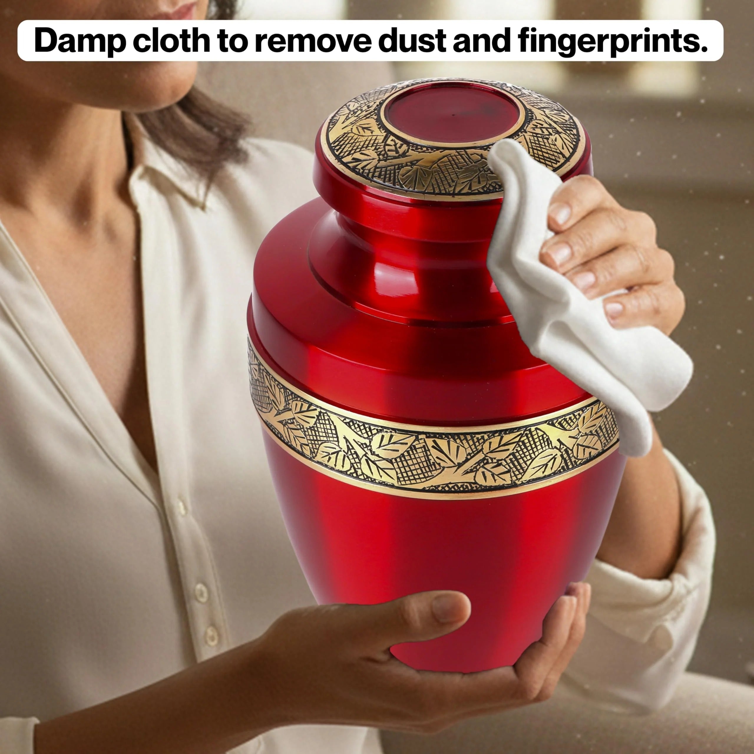 ALPHA Living HOME Urns for Human Ashes Adult Female and Male 200+ Cubic Inches, Decorative Burial Urn, Funeral Cremation Urns for Women and Men, Handcrafted Urn for Ashes Adult, 11" Gold Red