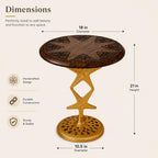 Solid Wood Round End Table with Gold Metal Base, Accent Side Table for Living Room, Bedroom & Small Spaces, Handcrafted Modern Nightstand, Walnut Finish