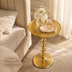Gold Accent Side Table, Round Pedestal Side Table for Living Room, Small Spaces, Bedroom & Sofa, Vintage Brass Style Drink Table, 15x22 Inch Height – Gold