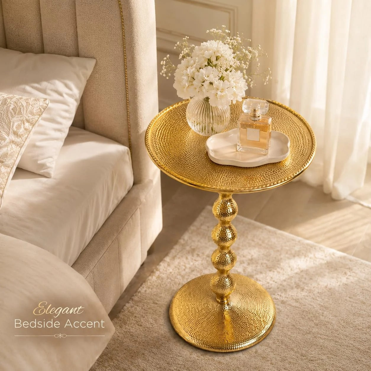Gold Accent Side Table, Round Pedestal Side Table for Living Room, Small Spaces, Bedroom & Sofa, Vintage Brass Style Drink Table, 15x22 Inch Height – Gold