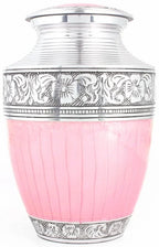 ALPHA Living HOME Cremation Urns for Human Ashes - Adult Metal Urn for Men or Women up to 200lbs - Handcrafted Memorial Burial Container - Suitable for Funeral or Display (Pink Silver)