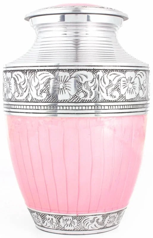 ALPHA Living HOME Cremation Urns for Human Ashes - Adult Metal Urn for Men or Women up to 200lbs - Handcrafted Memorial Burial Container - Suitable for Funeral or Display (Pink Silver)
