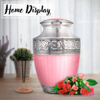 ALPHA Living HOME Cremation Urns for Human Ashes - Adult Metal Urn for Men or Women up to 200lbs - Handcrafted Memorial Burial Container - Suitable for Funeral or Display (Pink Silver)