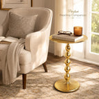 Gold Accent Side Table, Round Pedestal Side Table for Living Room, Small Spaces, Bedroom & Sofa, Vintage Brass Style Drink Table, 15x22 Inch Height – Gold