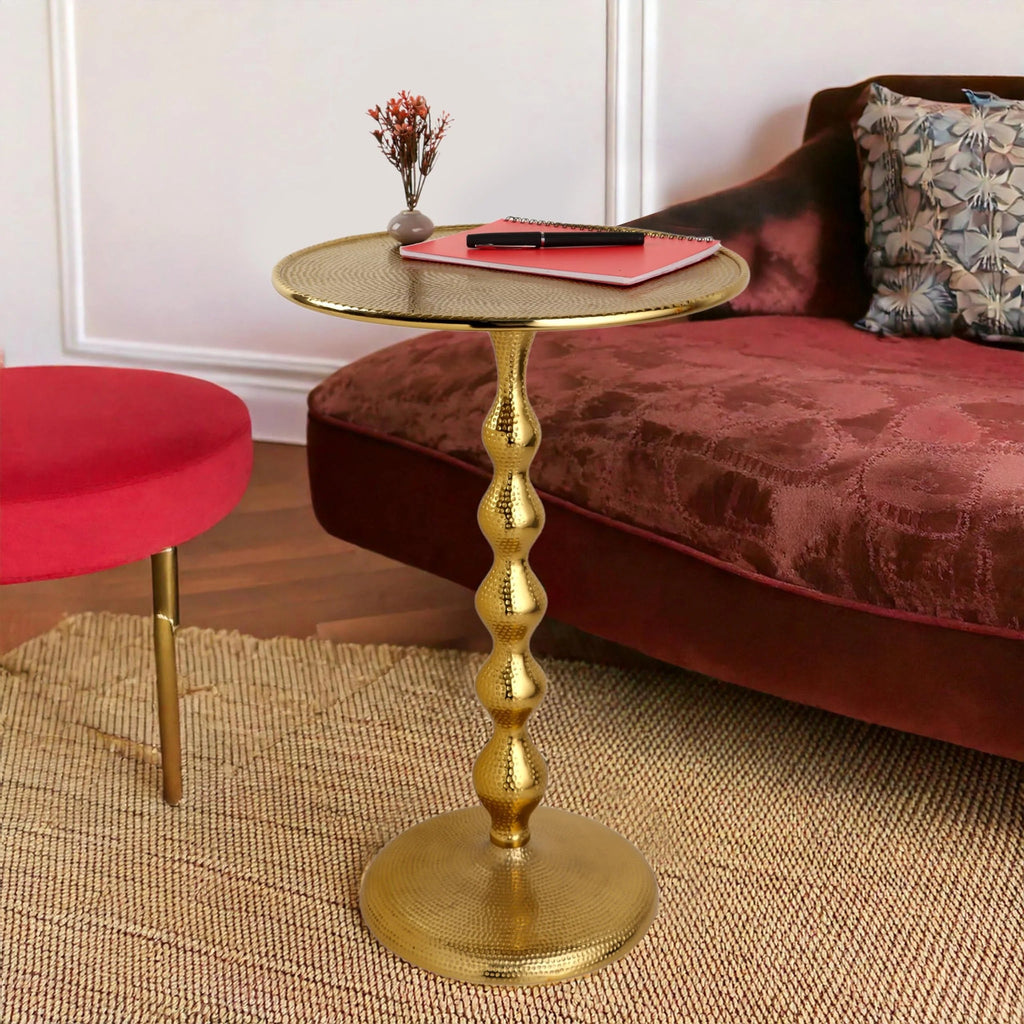 Gold Accent Side Table, Round Pedestal Side Table for Living Room, Small Spaces, Bedroom & Sofa, Vintage Brass Style Drink Table, 15x22 Inch Height – Gold