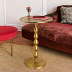 Gold Accent Side Table, Round Pedestal Side Table for Living Room, Small Spaces, Bedroom & Sofa, Vintage Brass Style Drink Table, 15x22 Inch Height – Gold