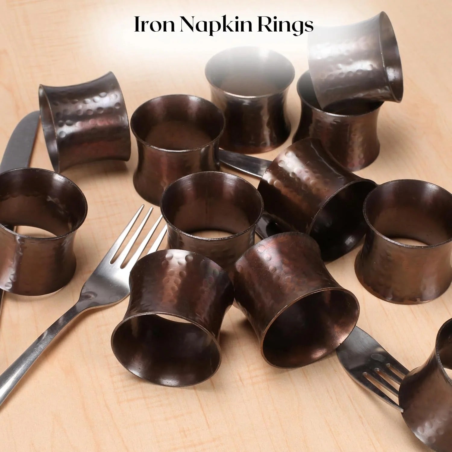 Decorative Metal Drum Napkin Rings Set of 12 - Modern Napkin Holders, Hammered Napkin Rings for Party Decoration, Dinning Table, Everyday, Family Gatherings (Bronze) - ALPHA Living HOME