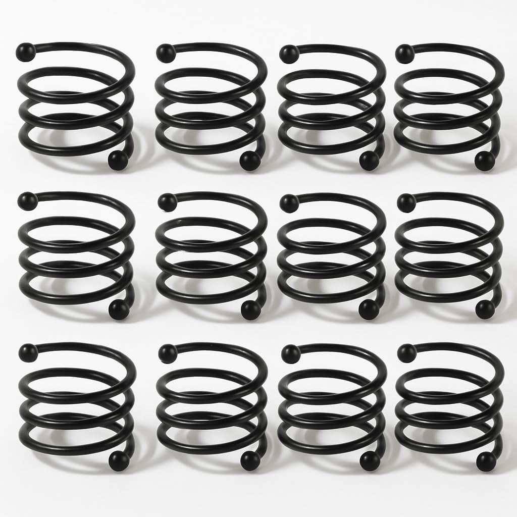 ALPHA Living HOME Metal Spiral Napkin Rings Set of 12 - Black Powder Coated Round Spiral Shape, Napkin Holders Buckles for Family Dinner, Wedding, Party,Table Decorations (Black)